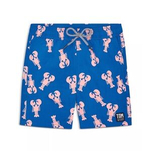 Boys Tom and Teddy Mid Blue and Pink Lobster Print Swim Trunks Size 7-8 New NWT